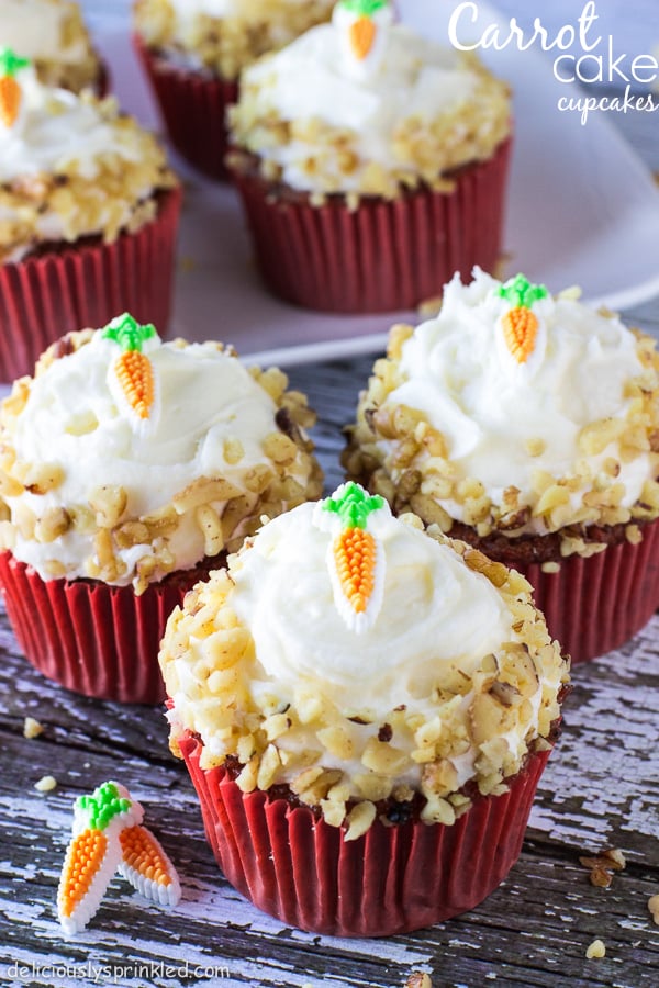 Carrot Cake Cupcakes with Cream Cheese Frosting by Deliciously Sprinkled