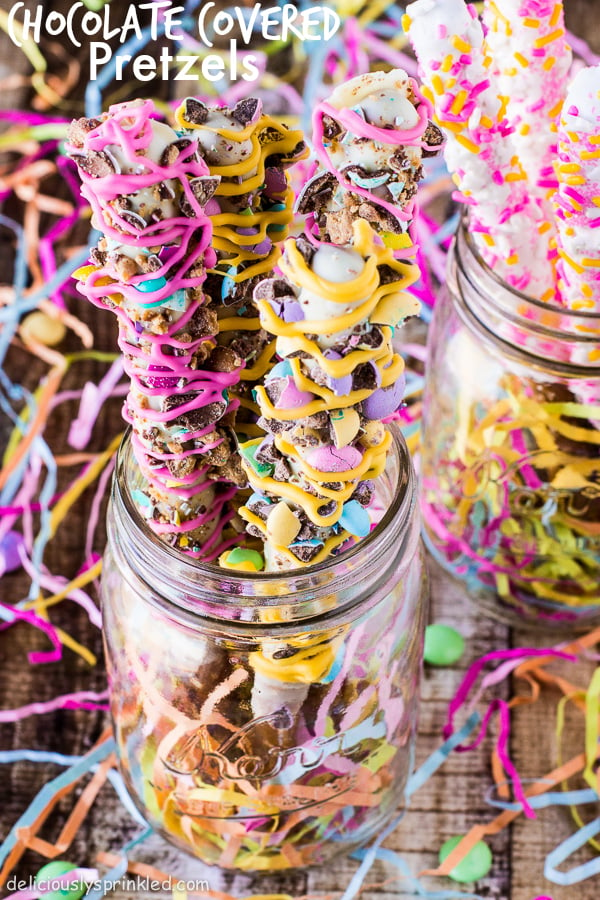 Spring Chocolate Covered Pretzels by Deliciously Sprinkled