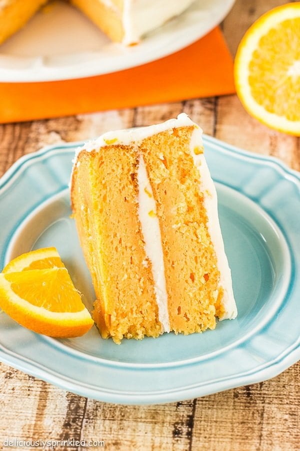 orange creamsicle cake on plate