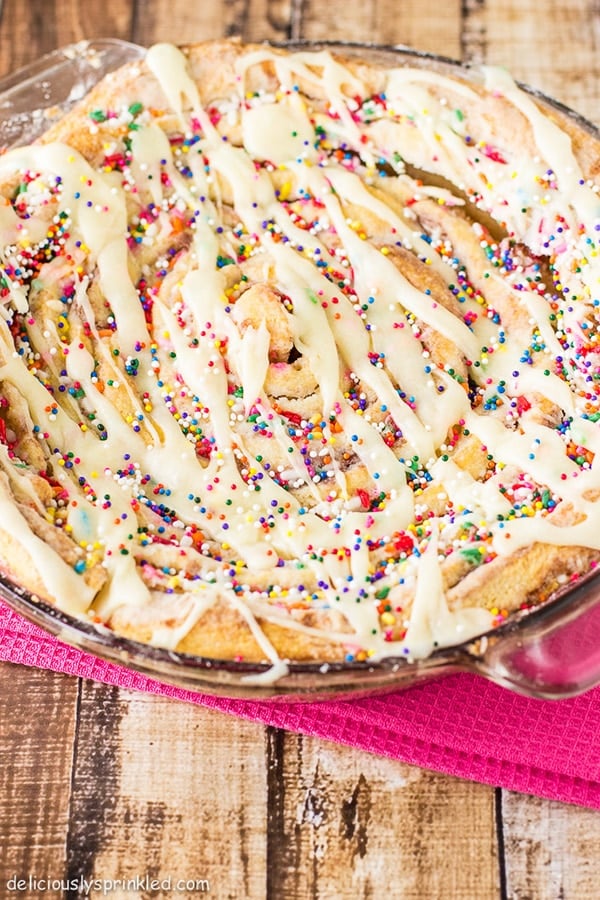 Cinnamon Roll Funfetti Cake – Deliciously Sprinkled