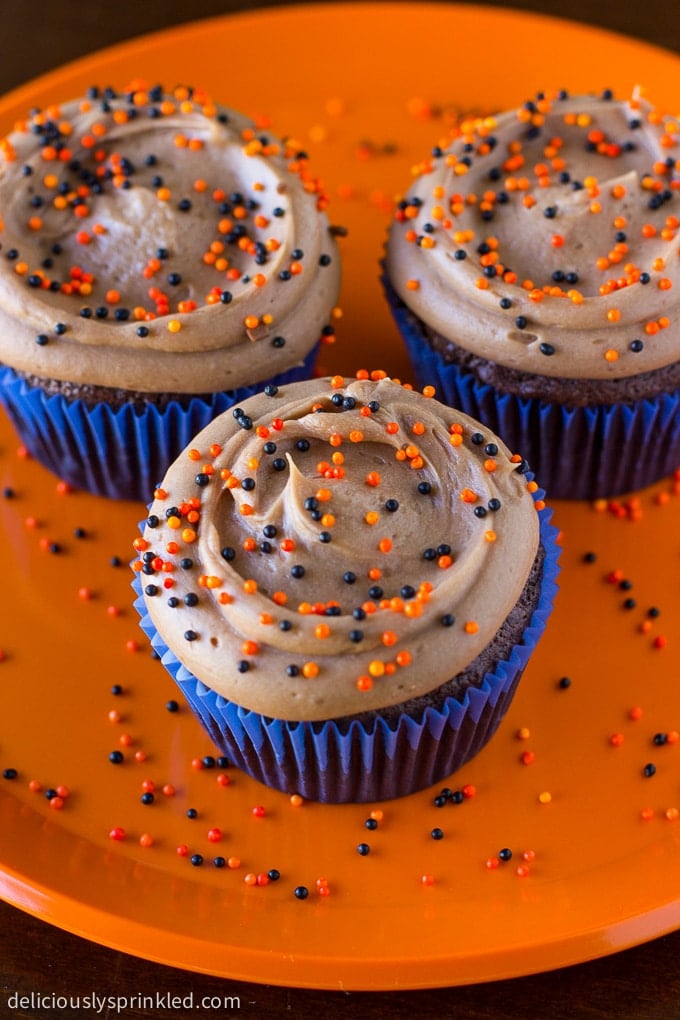 Chocolate Cupcakes with Milk Chocolate Buttercream Frosting. Recipe by deliciouslysprinkled.com