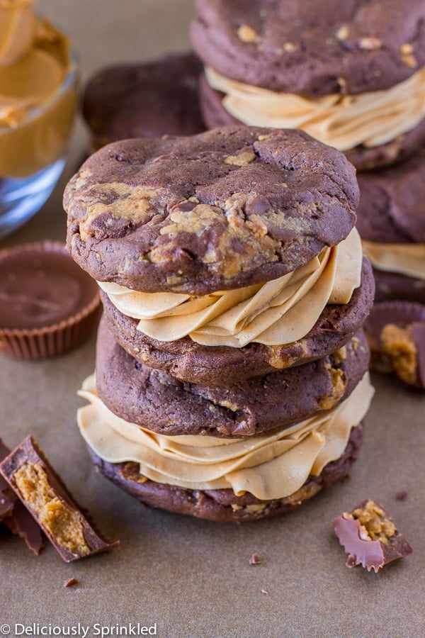 Chocolate Peanut Butter Whoopie Pies | Deliciously Sprinkled