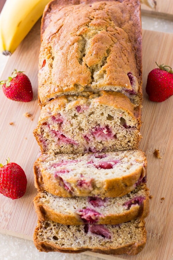 strawberry bread on cutting board