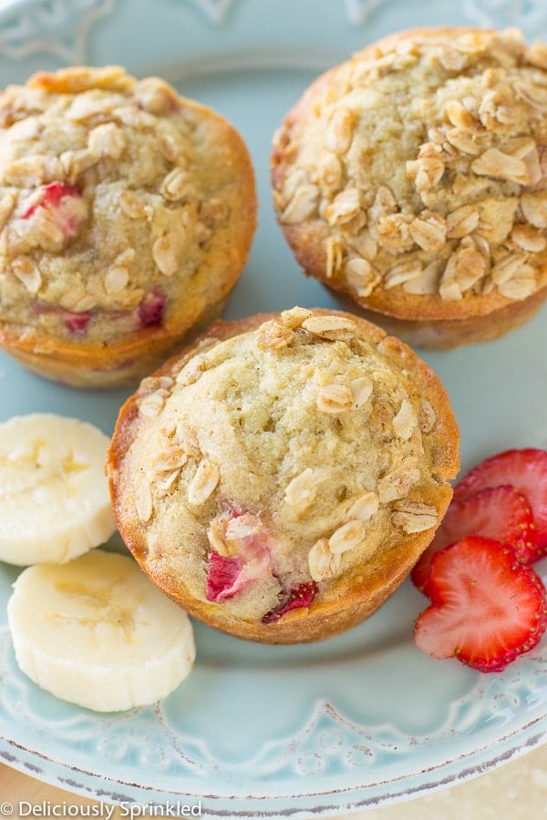 Strawberry Banana Oat Muffins-