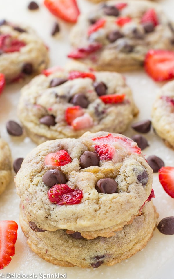 Strawberry Chocolate Chip Cookies Deliciously Sprinkled