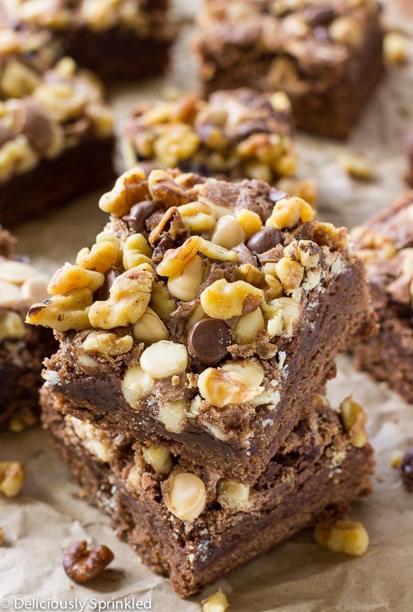 The Best Brownie Recipe. These homemade brownies are fudgy and topped with chocolate chips and walnuts. 