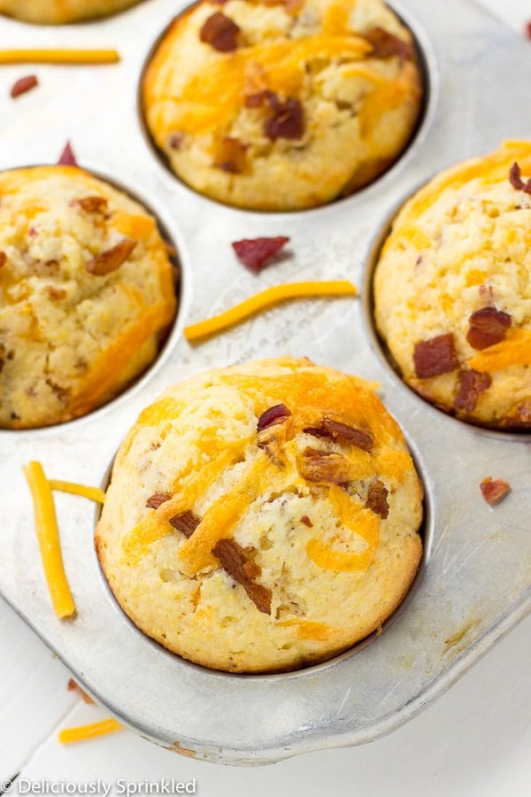 Cheesy Bacon Cornbread Muffins using Kursteaz Cornbread Mix