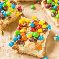 M&M Cookie Bars-easy to make cookie bar recipe filled with M&M candy.