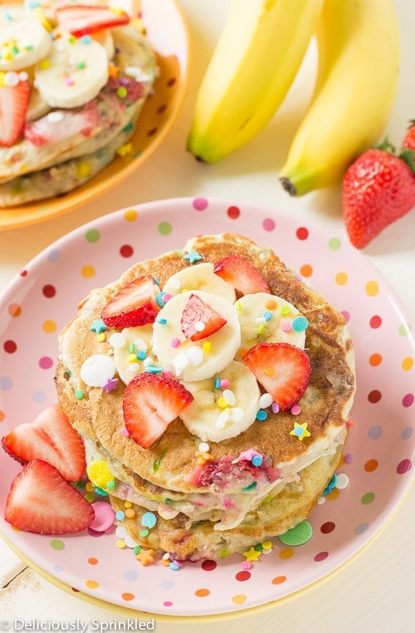 Strawberry Banana Protein Pancakes