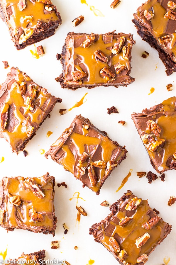 turtle brownie recipe made with brownie mix