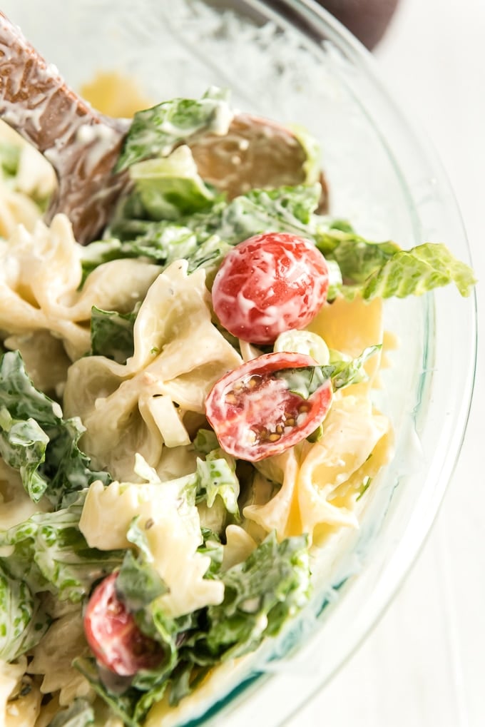 BLT pasta salad mixed together