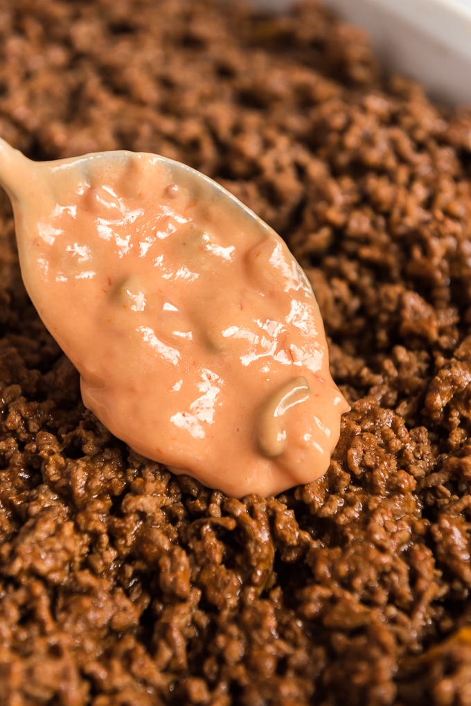 Doritos taco casserole add sauce