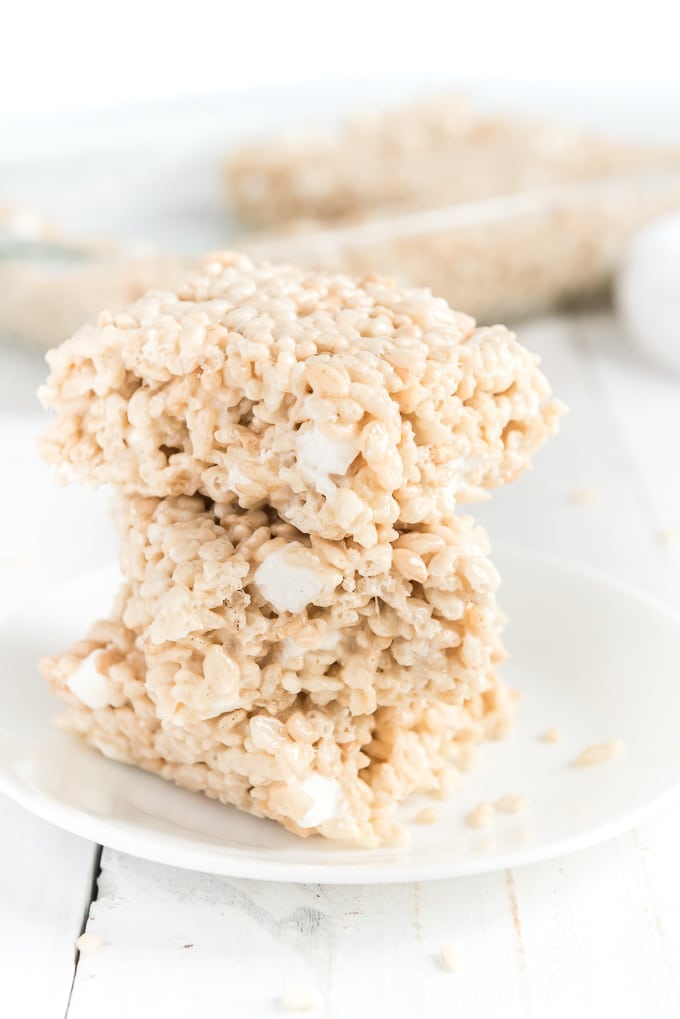 plated rice krispie treats stacked