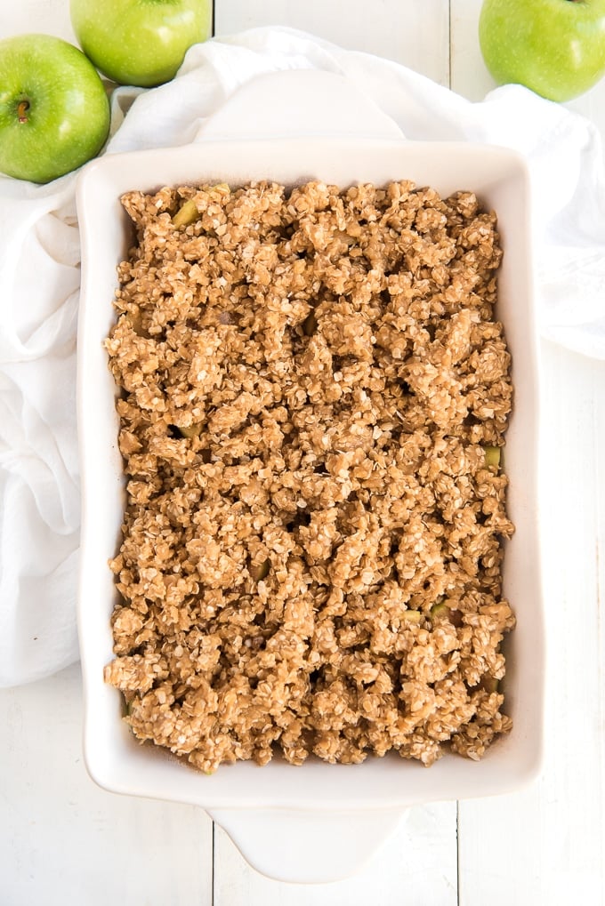 apple crisp in pan