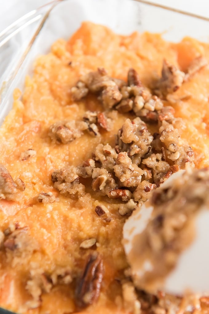 add topping to sweet potato casserole