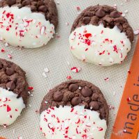 chocolate peppermint cookies on baking mat
