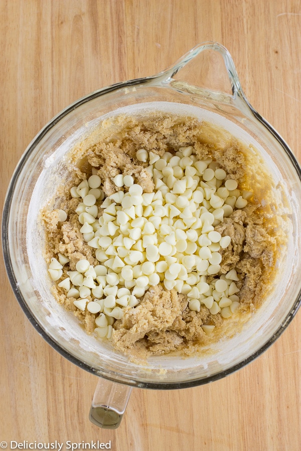 white chocolate blondies ingredients in mixing bowl