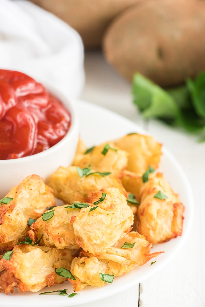 air fryer tater tots served