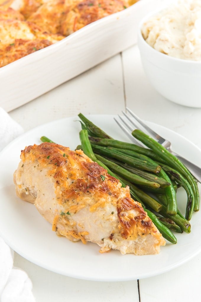Ranch chicken served with a side of green beans