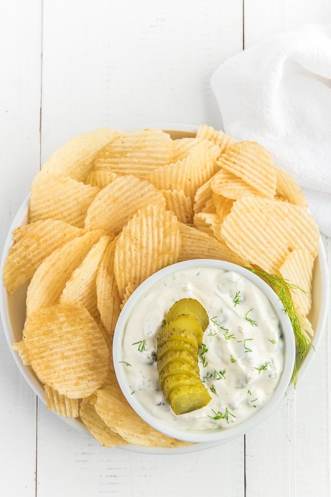 pickle dip with potato chips
