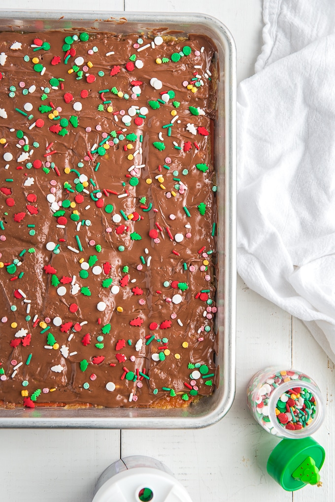 holiday sprinkles topped christmas crack