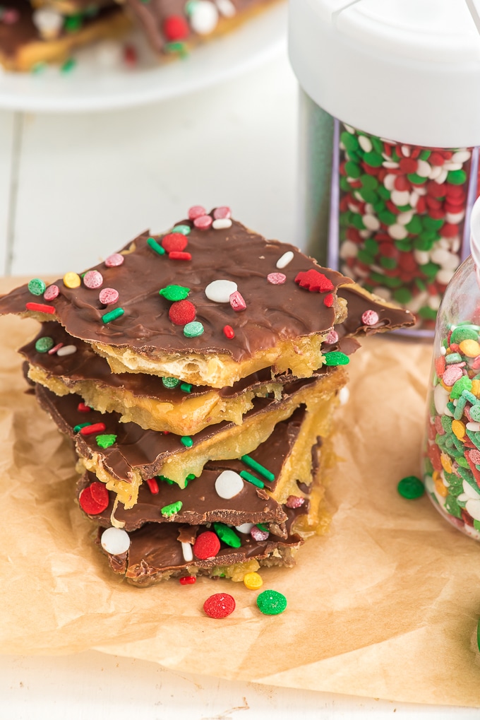 christmas crack topped with holiday sprinkles