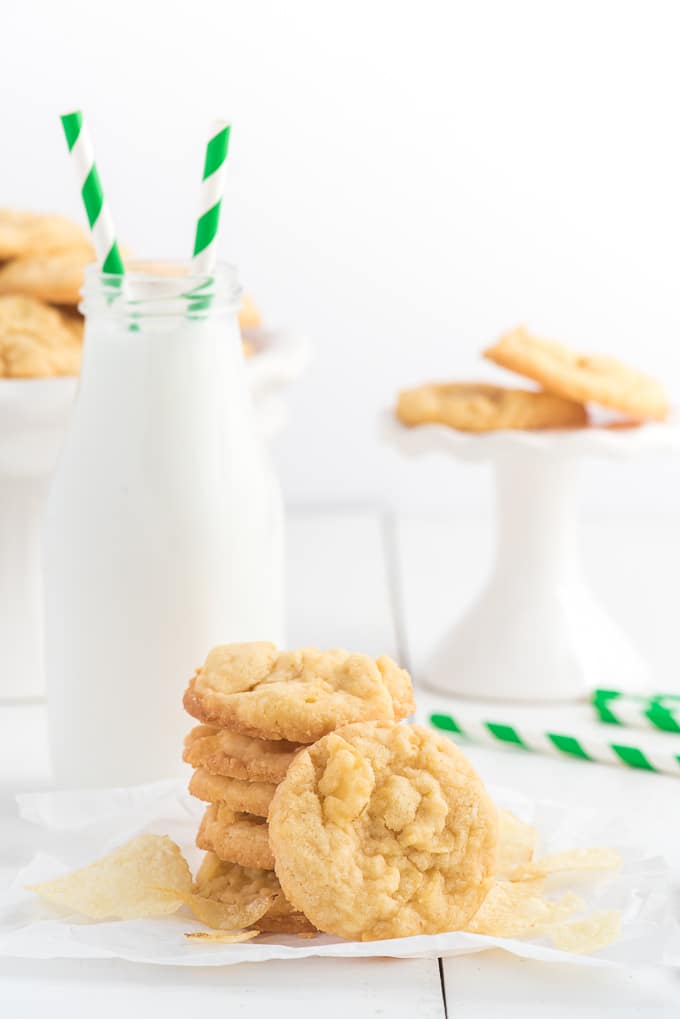 potato chip cookies with glass of milk