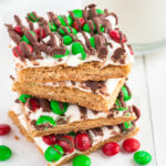 holiday smores bars with marshmallows and m&m candies