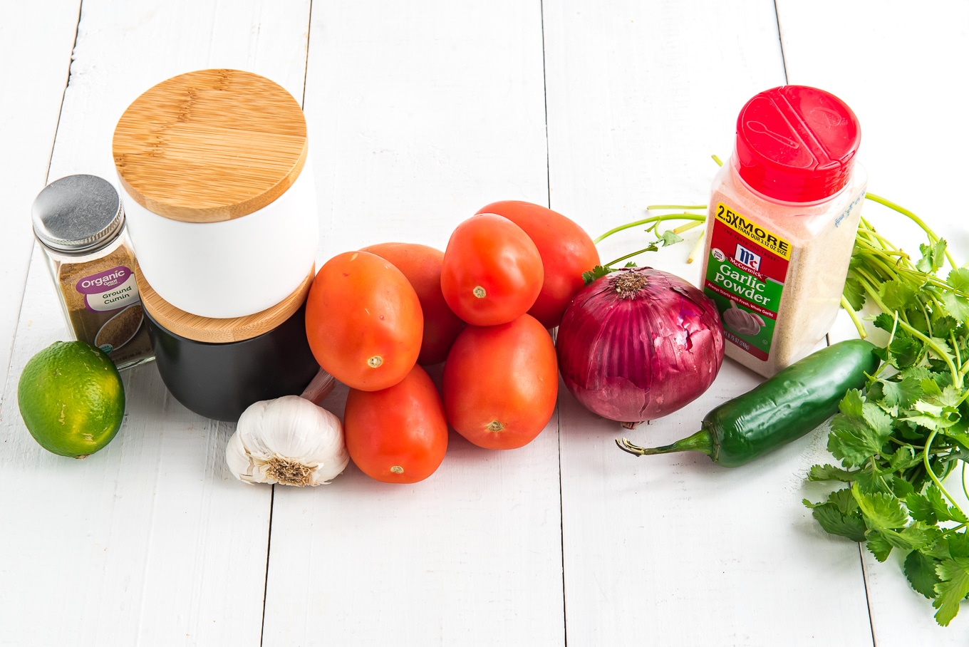 Ingredients to fresh salsa on the table.