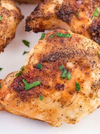Delicious chicken seasoned and cooked in the air fryer.