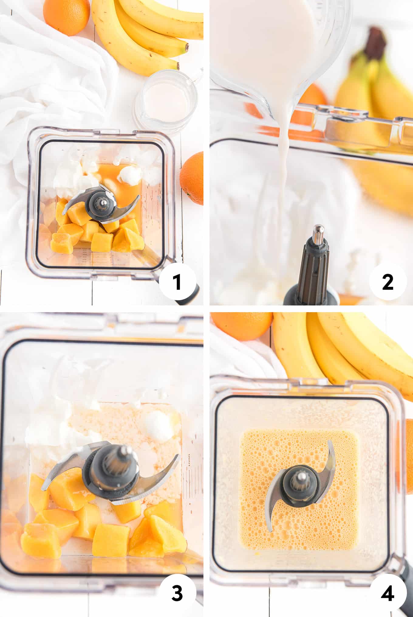 Process photos on how to make the perfect orange smoothie. 