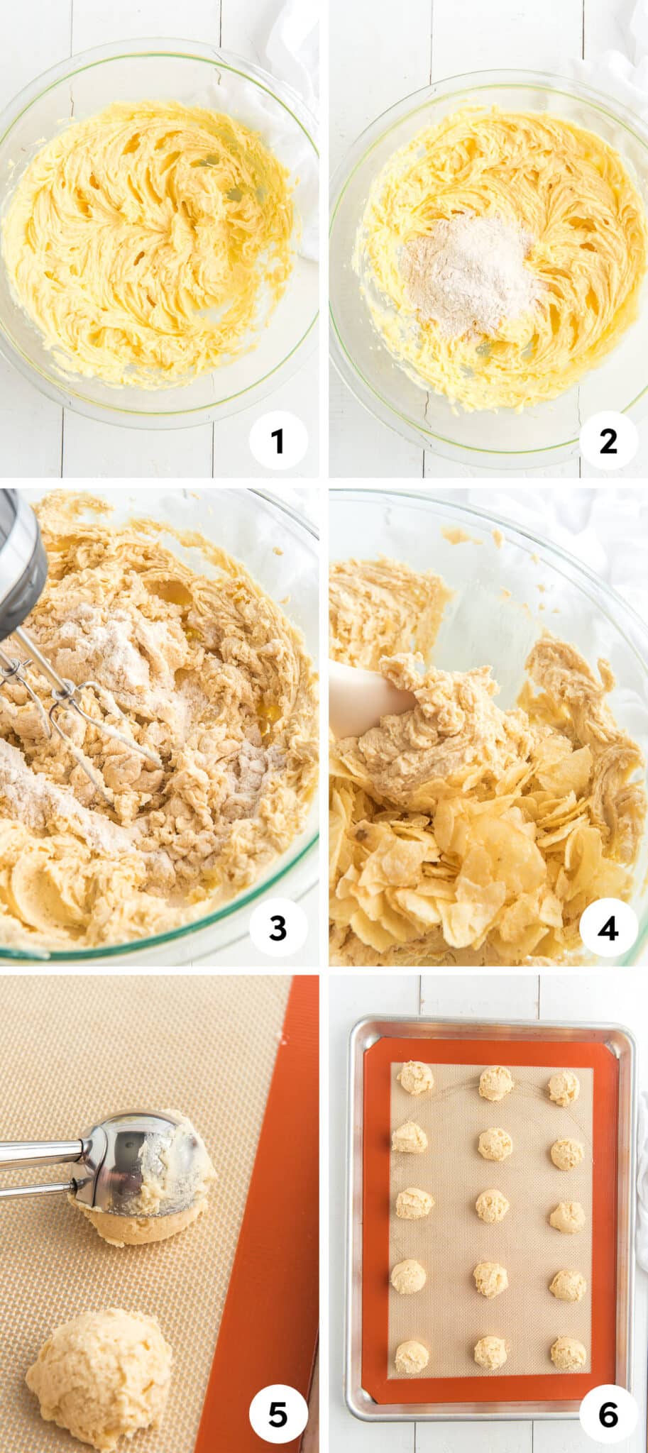 Step by step photos on how to make potato chip cookies. 