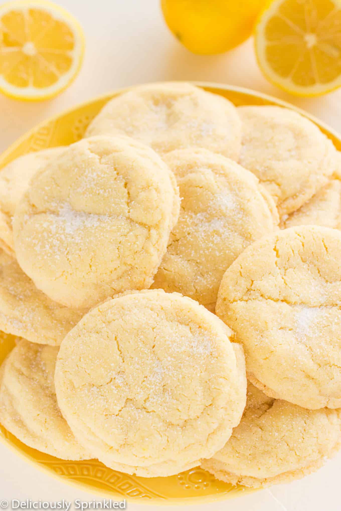 Plate full of baked lemon sugar cookies. 