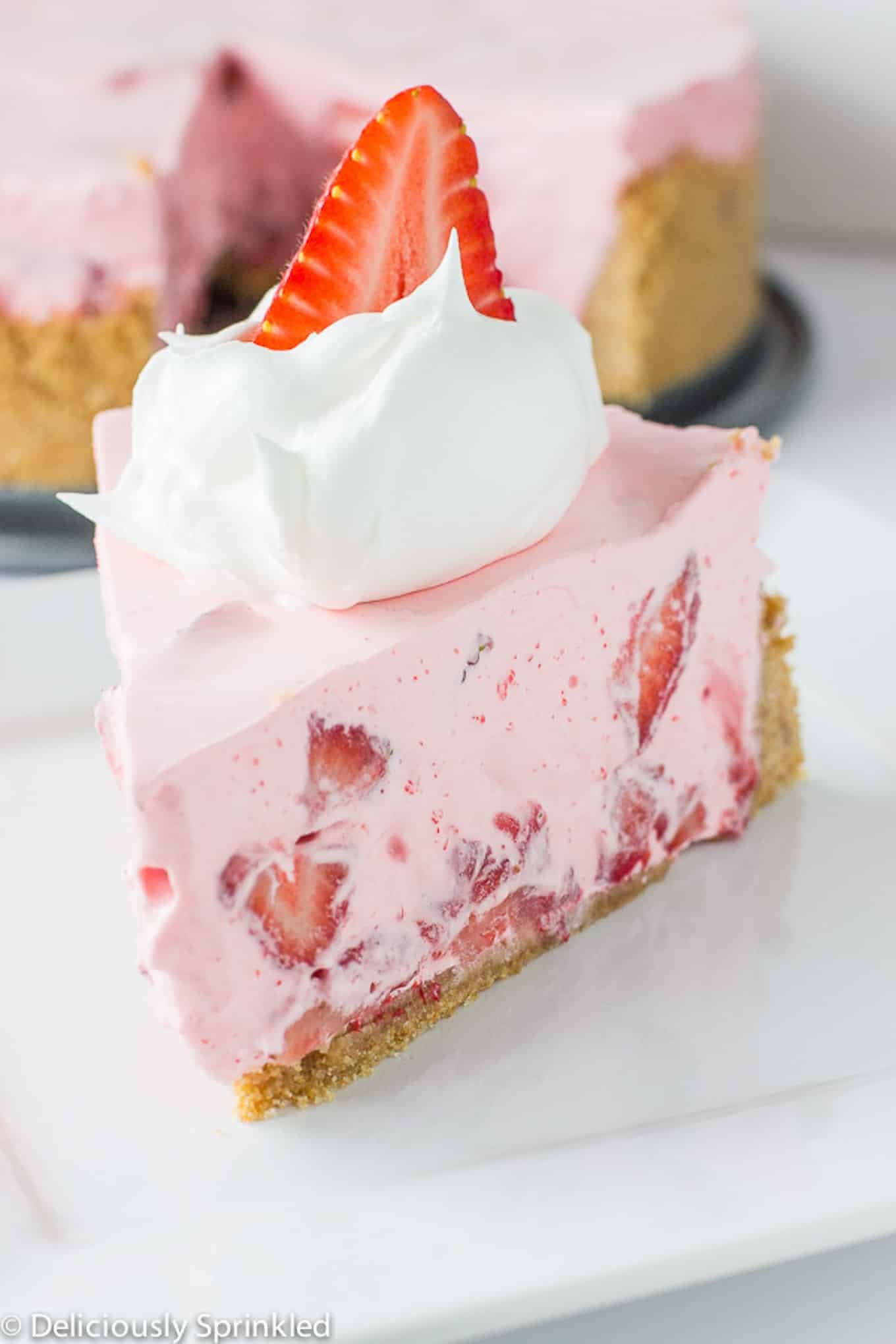 Front shot of cool whip strawberry pie. 