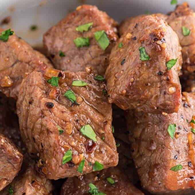 Air Fryer Garlic Butter Steak Bites Deliciously Sprinkled