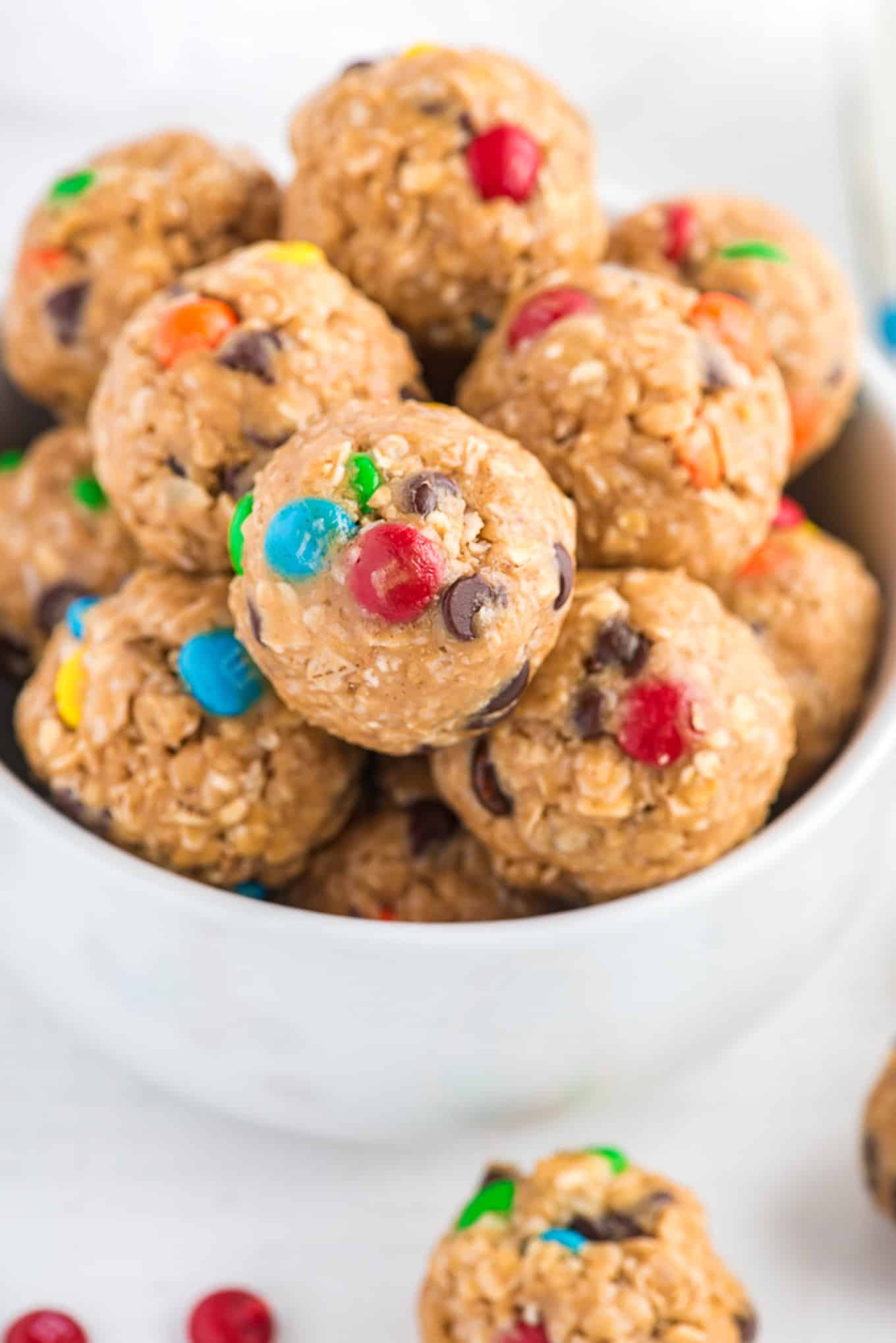 Bowl of no bake energy bites. 