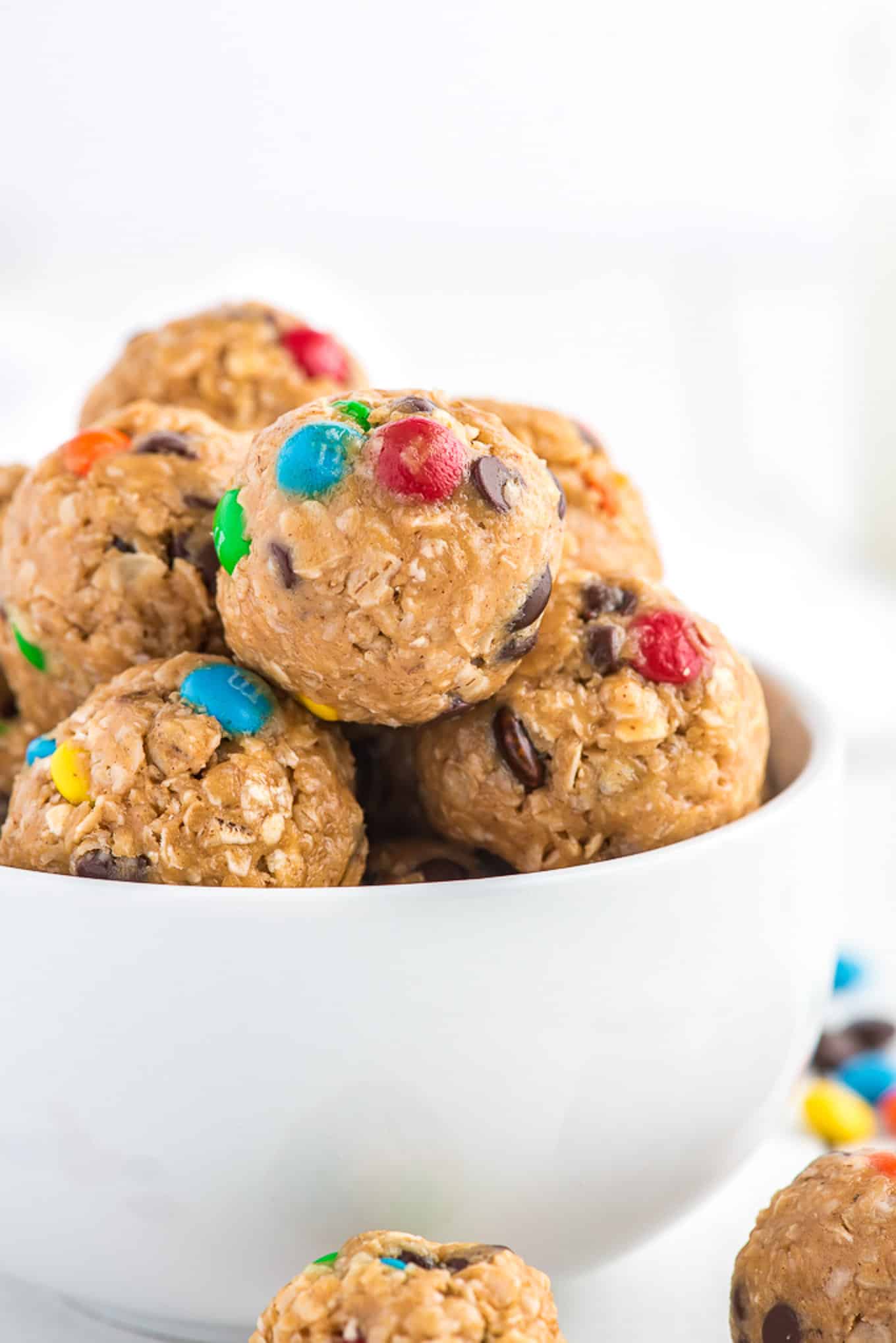 Stack of energy balls in a bowl.