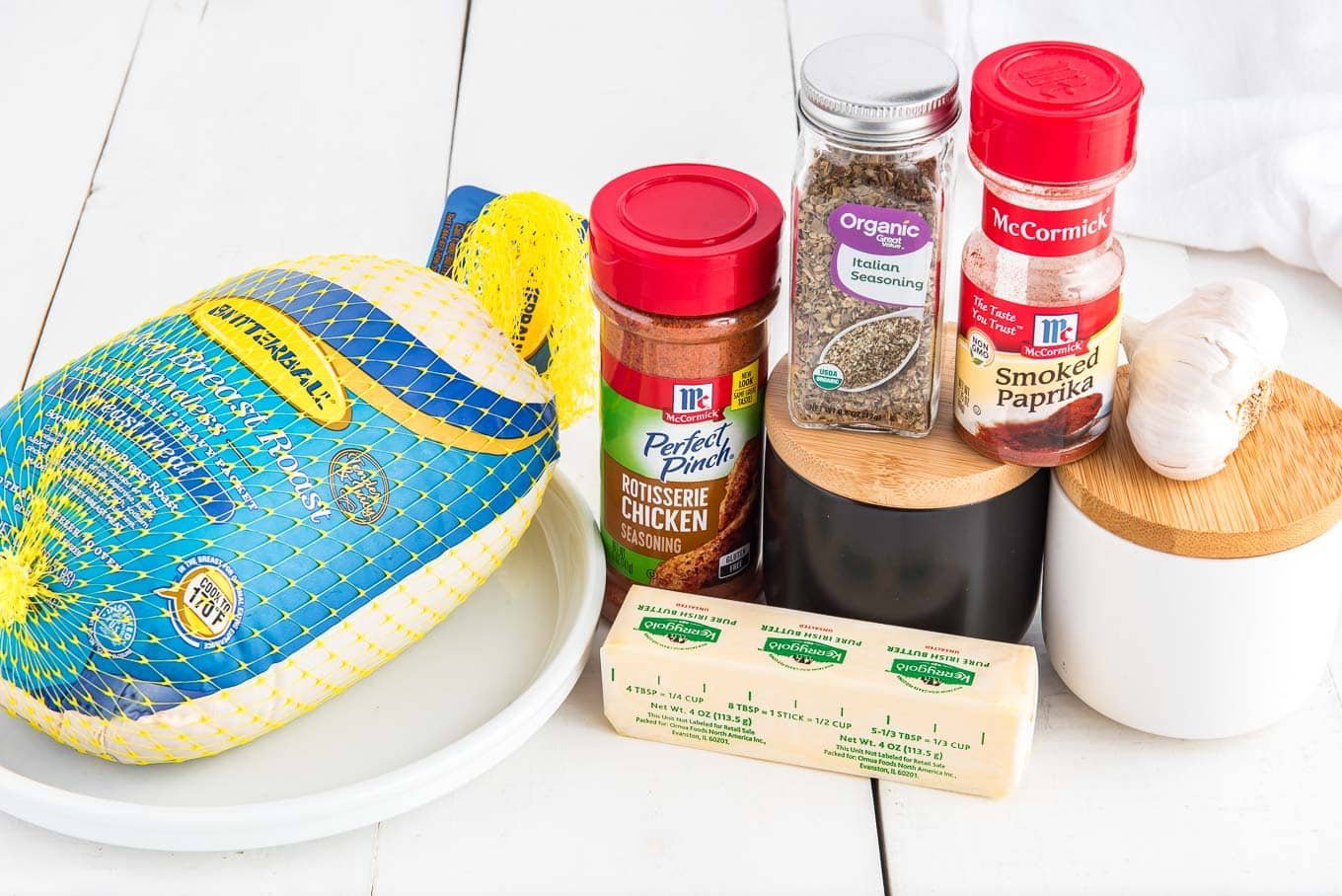 Ingredients on the table to cook a boneless turkey breast in the oven on the counter before preparing.