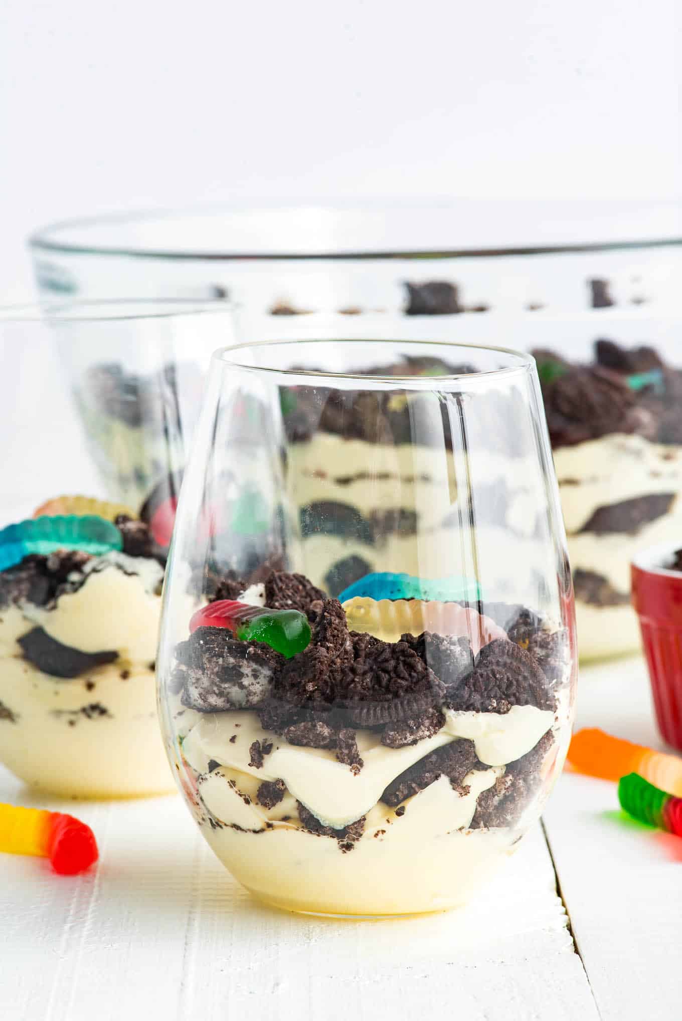 Oreo dirt cake in individual serving cups.