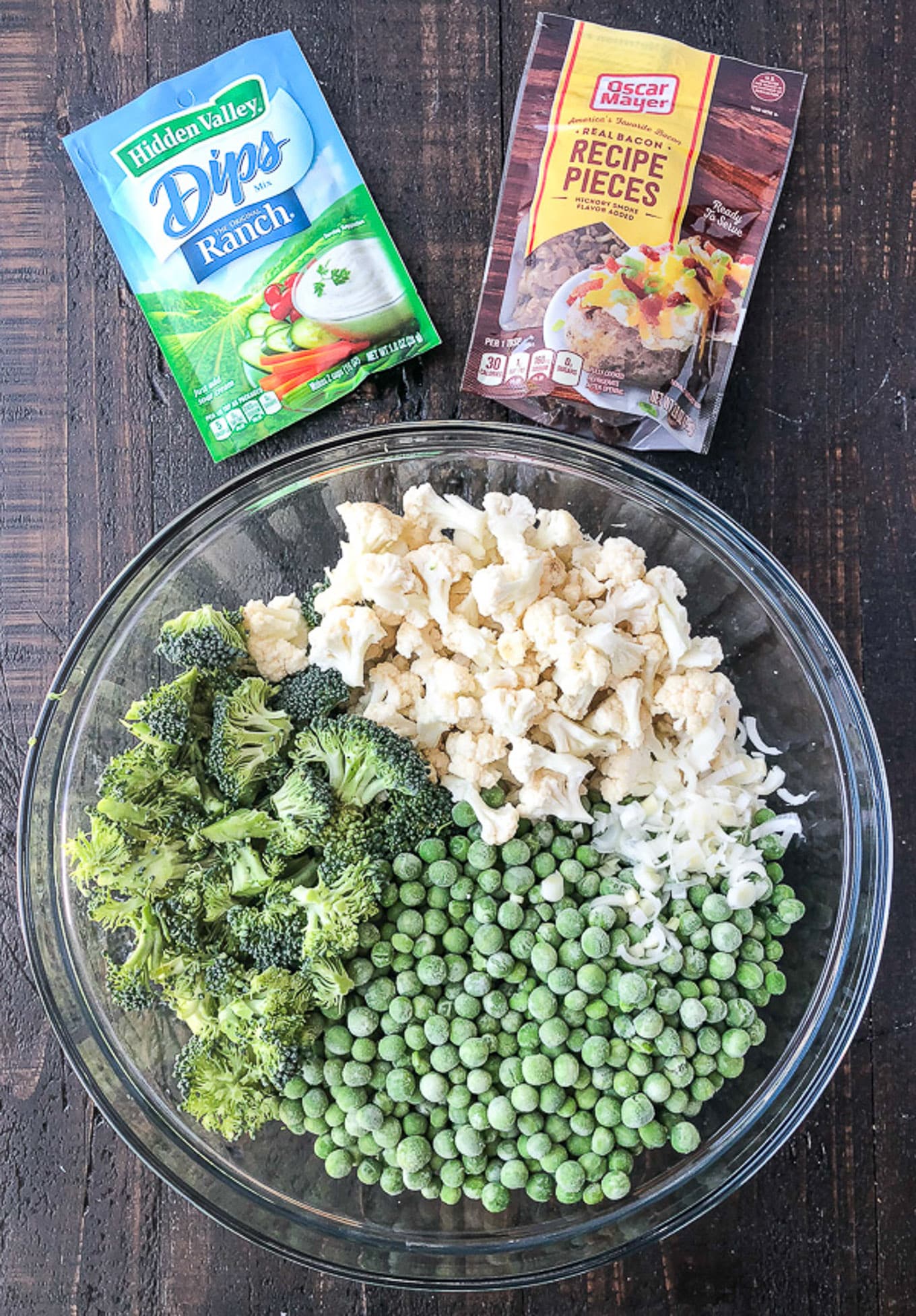 Ingredients needed for broccoli salad.