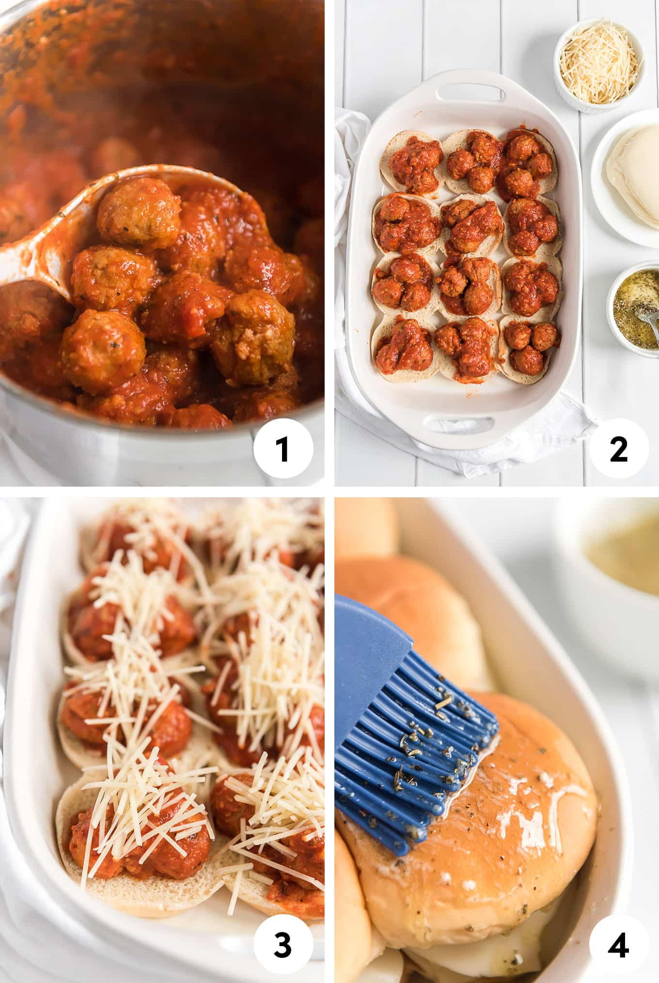 Step by step process photo for meatball sliders.