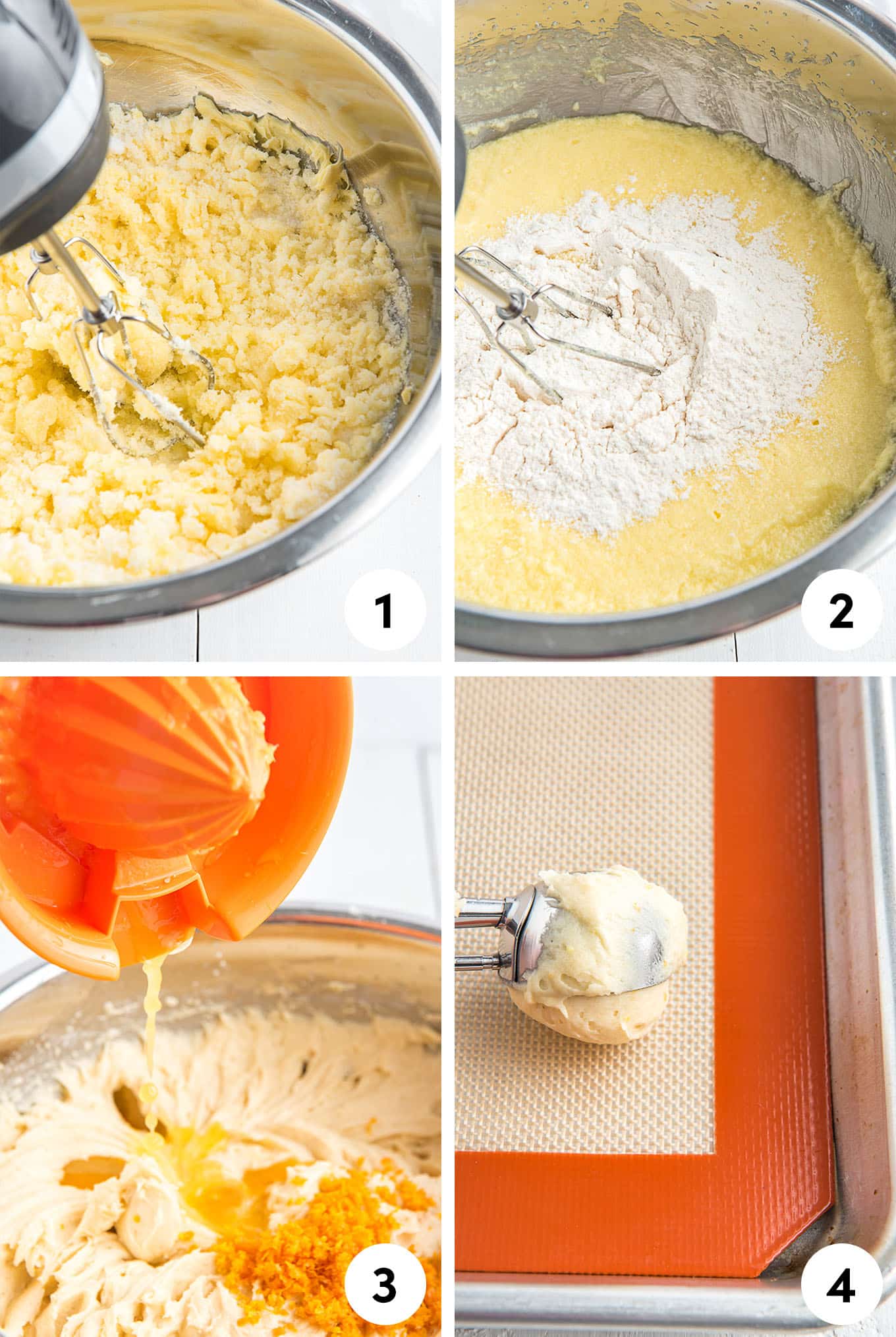 Step by step process photos for orange creamsicle cookie.