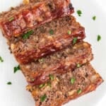 Plate of stove top stuffing meatloaf.