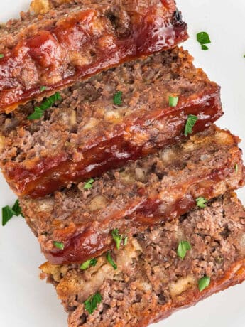 Plate of stove top stuffing meatloaf.