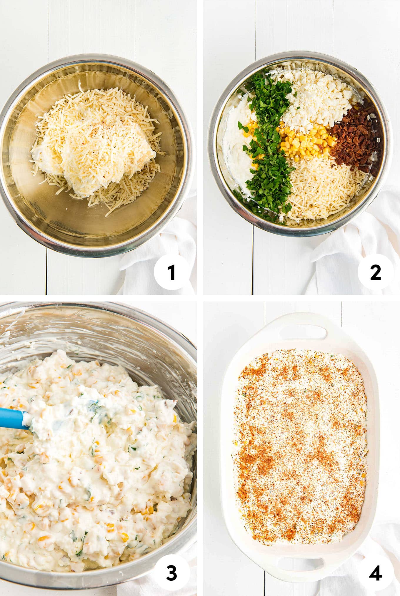Step by step pictures for making street corn dip.