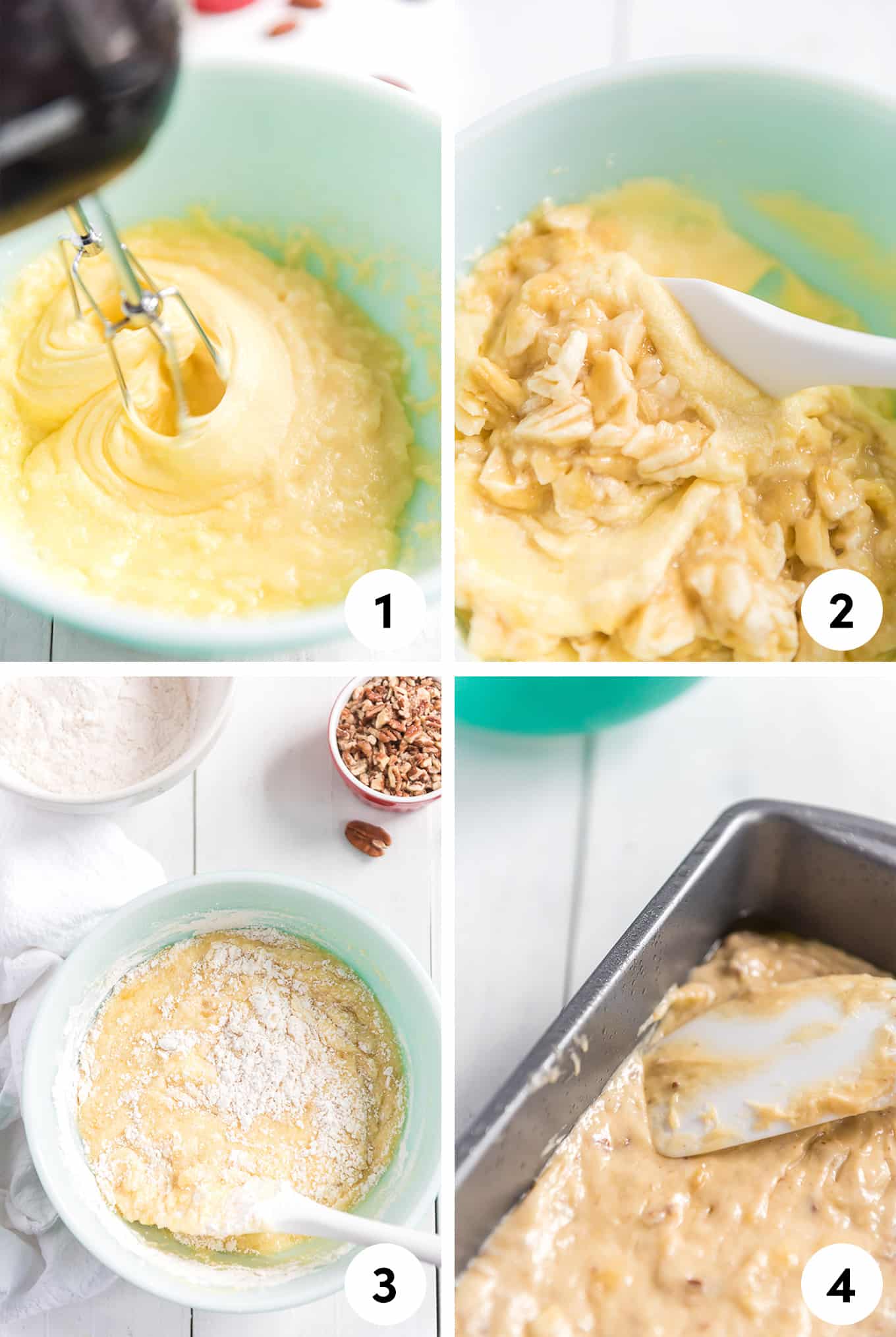 Step by step instructions for banana bread.